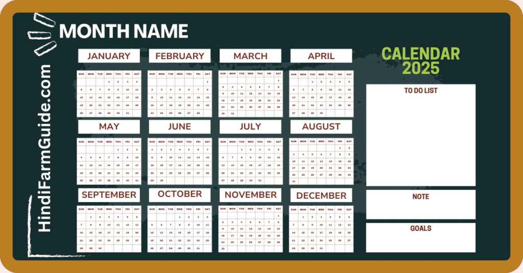 Calender 2025 - Months name