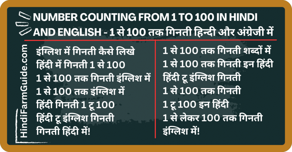 Number Counting from 1 to 100 in Hindi and English